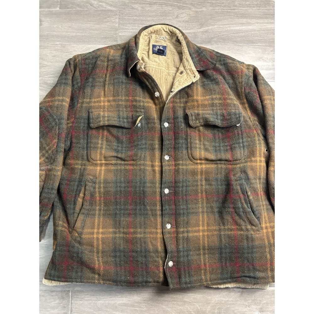 Vintage Willis & Geiger Wool Bomber Jacket Work Plaid Men's L Corduroy lined